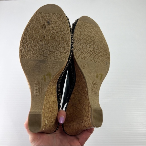 Seychelles SINGAPORE Sandals Womens 8 Cork Wedge Heel Slingback Peep Toe Black - Picture 8 of 10